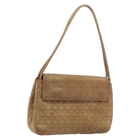 Authentic Christian Dior Canage Shoulder Bag Nylon Beige Gold